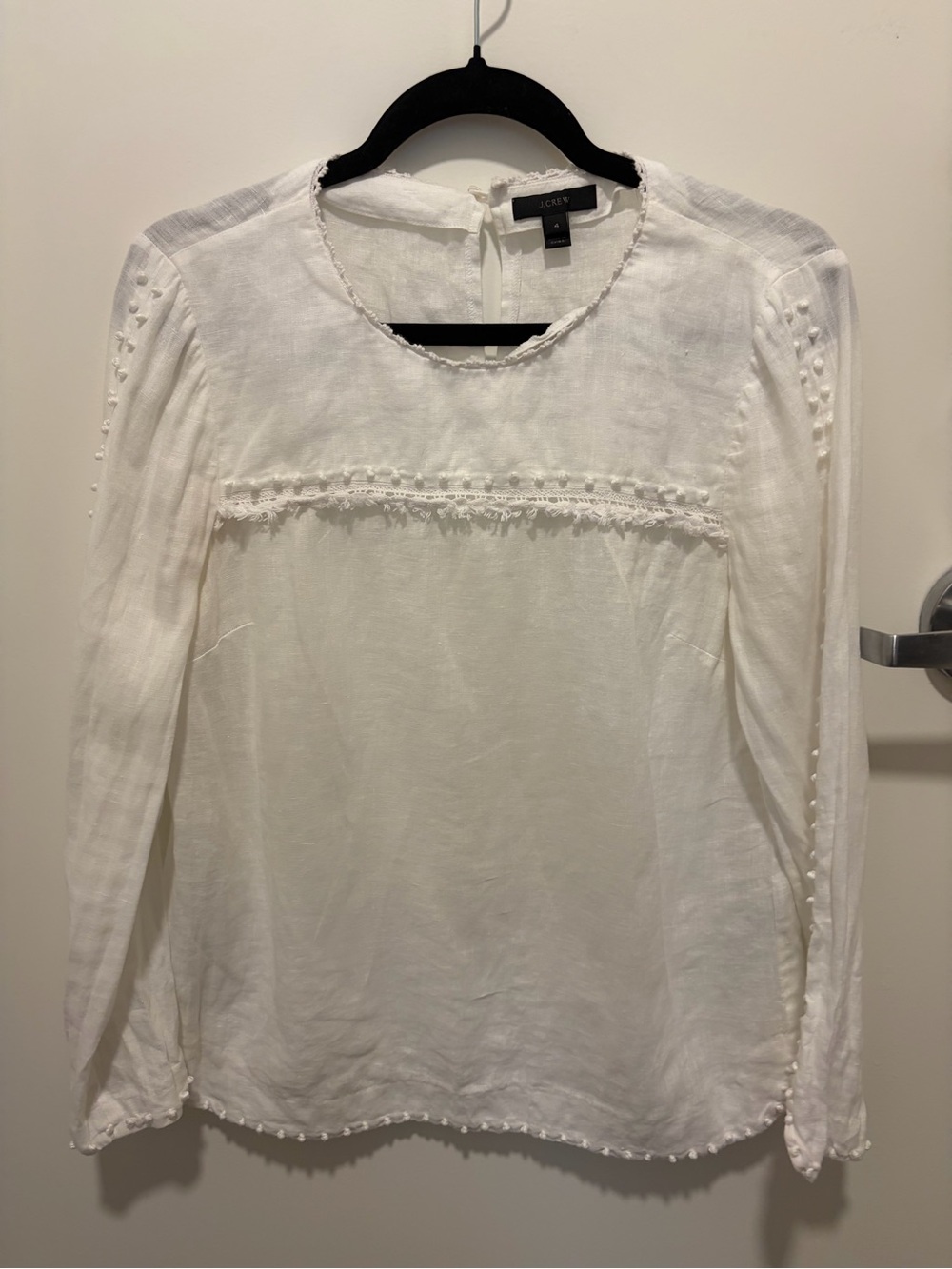 J. Crew White Long-Sleeve Linen-Blend Peasant Blouse Size 4